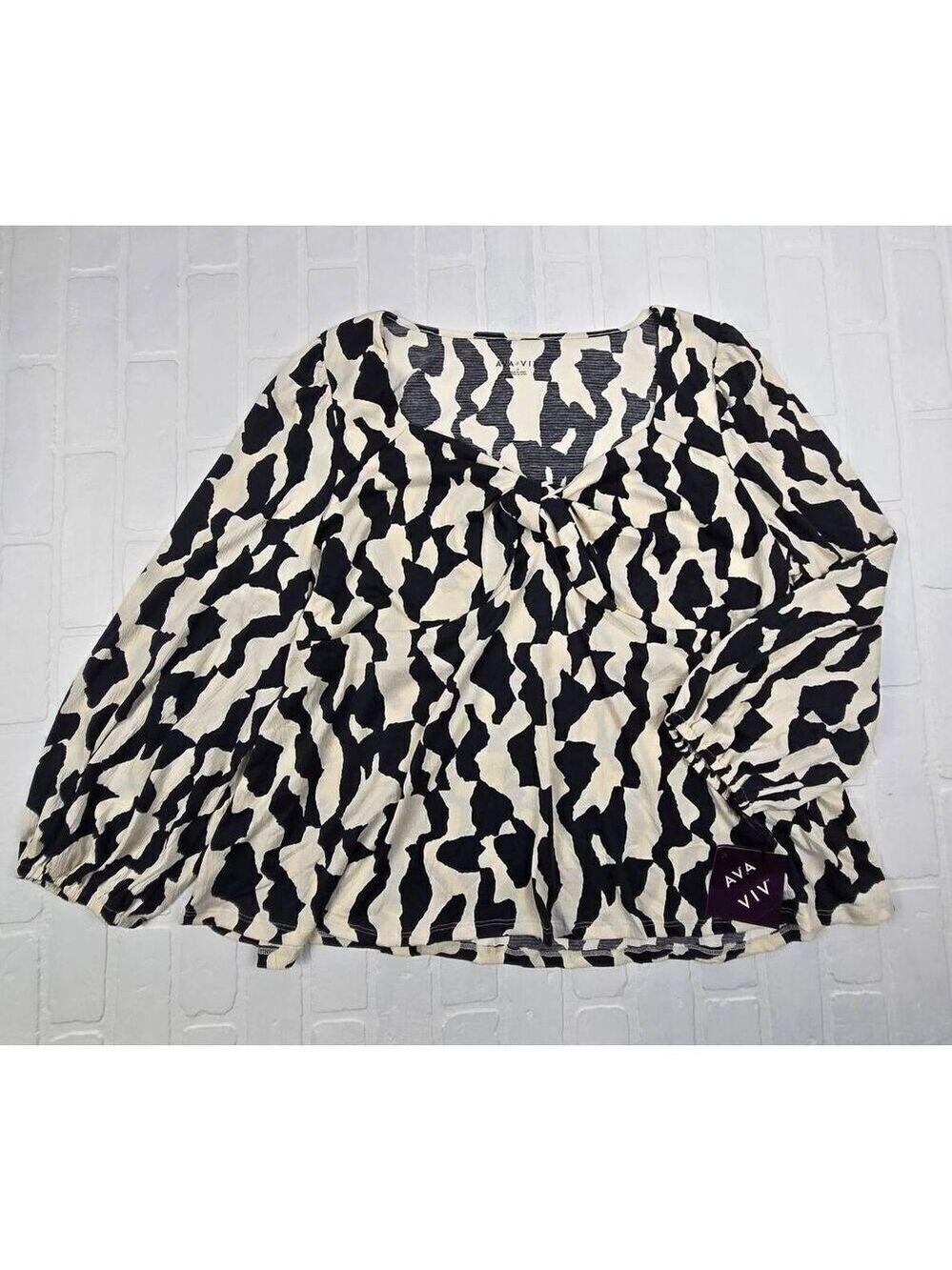 Ava & viv Long Sleeve Bow Tie Blouse 3X
